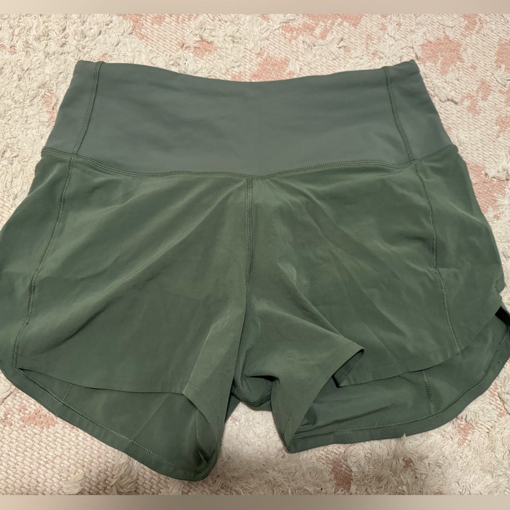High-Waist Olive Green Women's Active Shorts